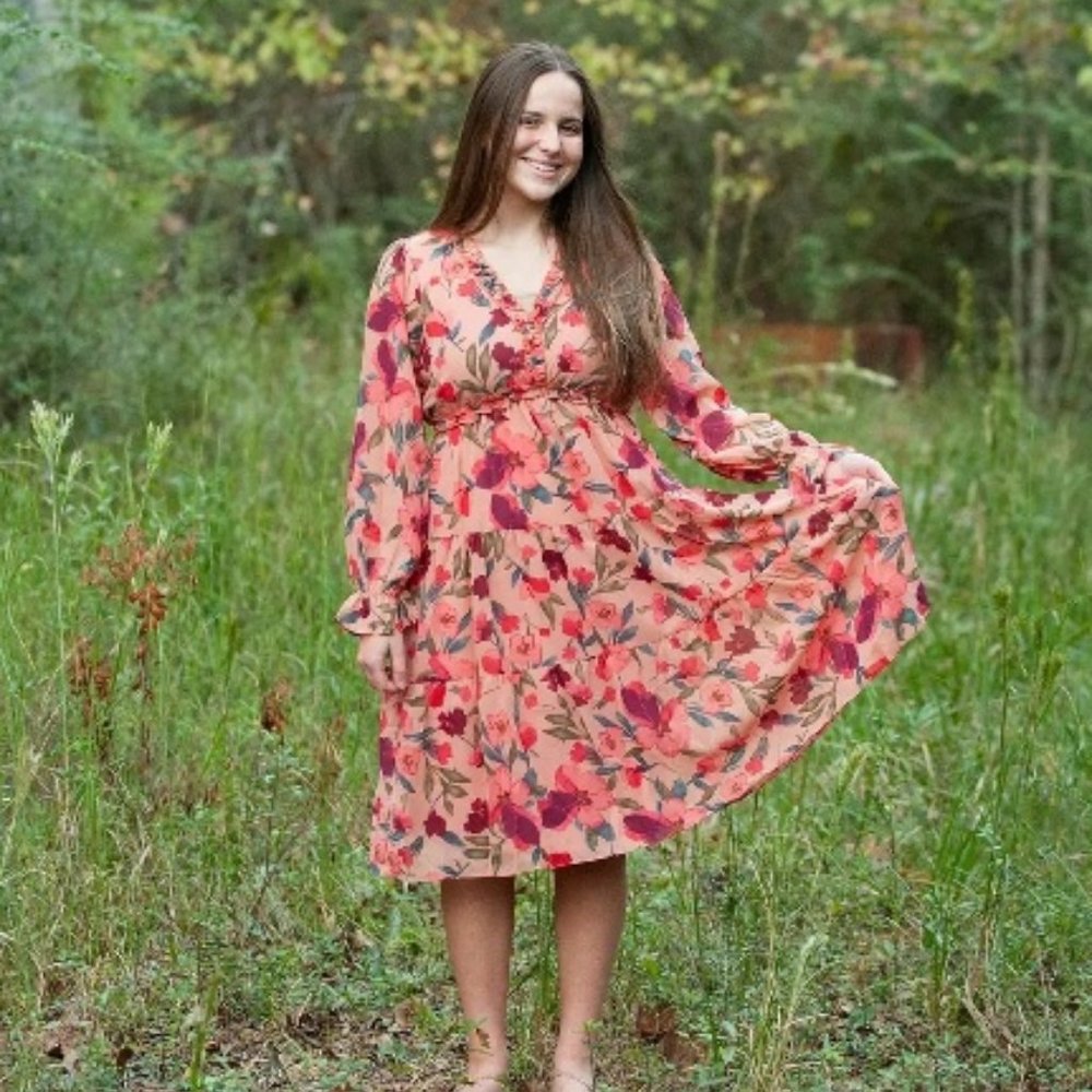Coral Floral Midi Dress